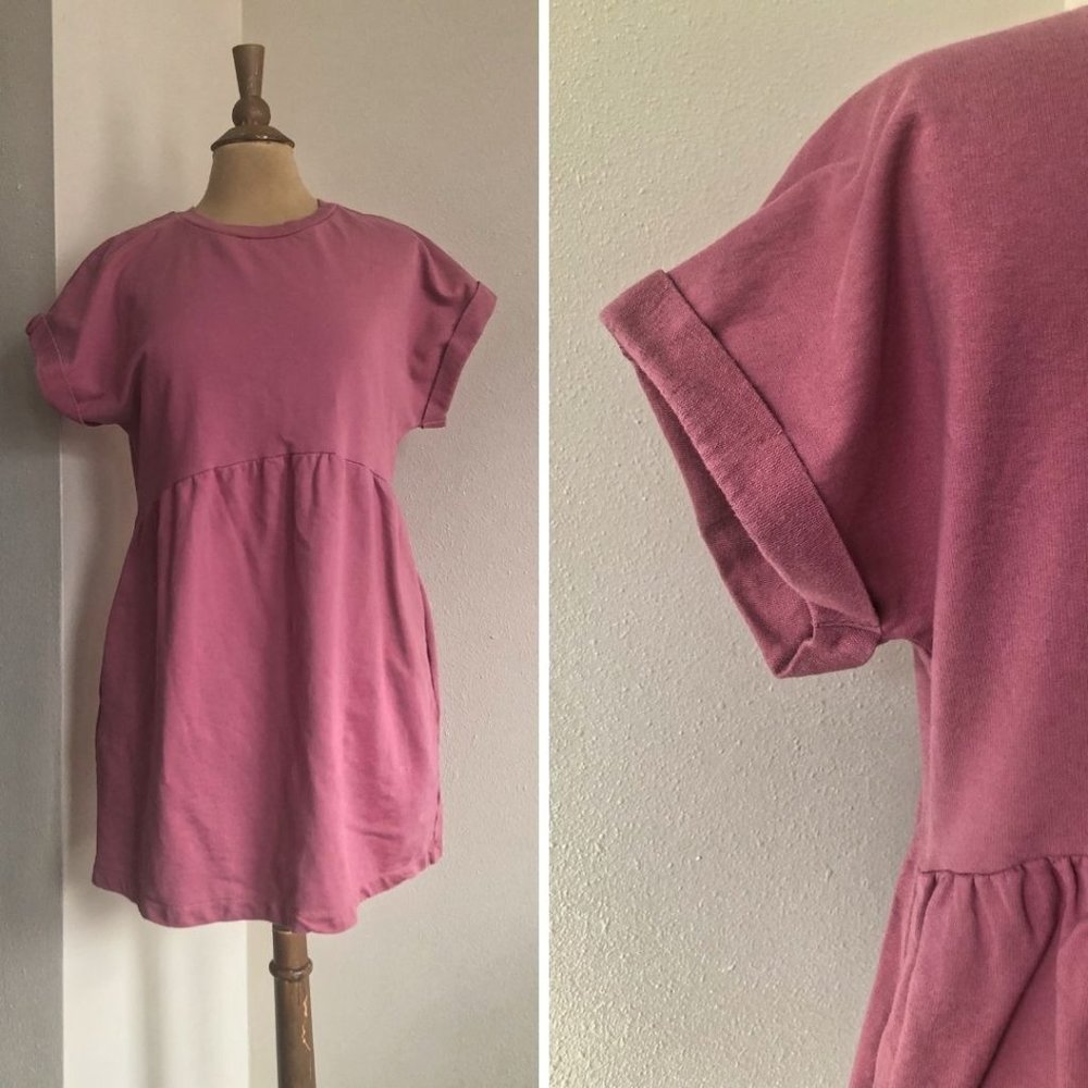 Mauve Jersey Knit Empire Waist T-shirt Dress